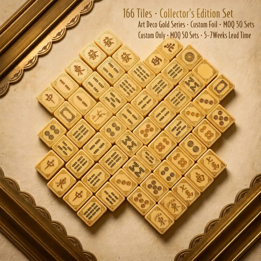 Gold Acrylic Mahjong Sets – 166 Tiles for B2B Supply