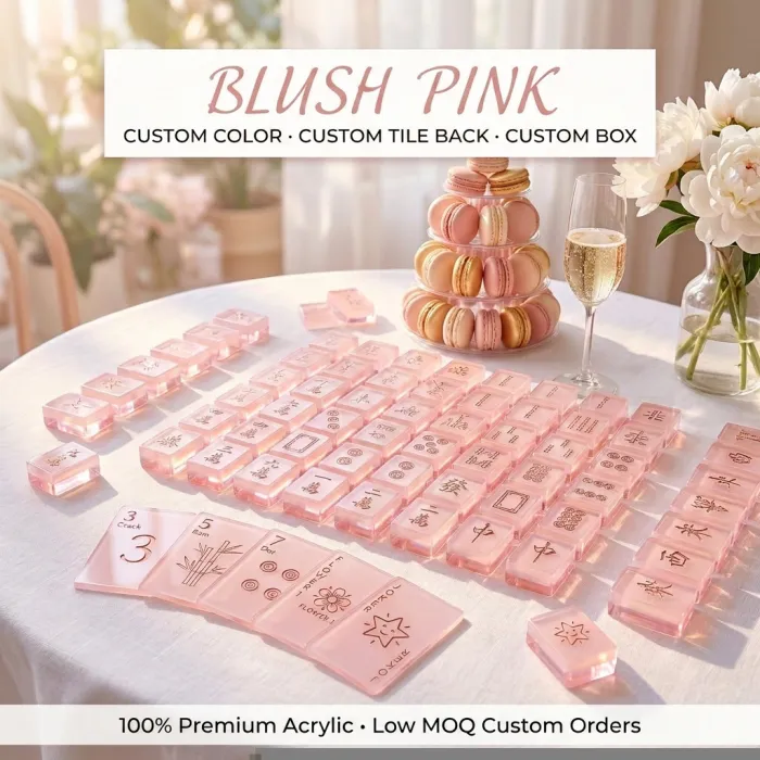 Gold Acrylic Mahjong Sets – 166 Tiles for B2B Supply — Blush Pink color variant