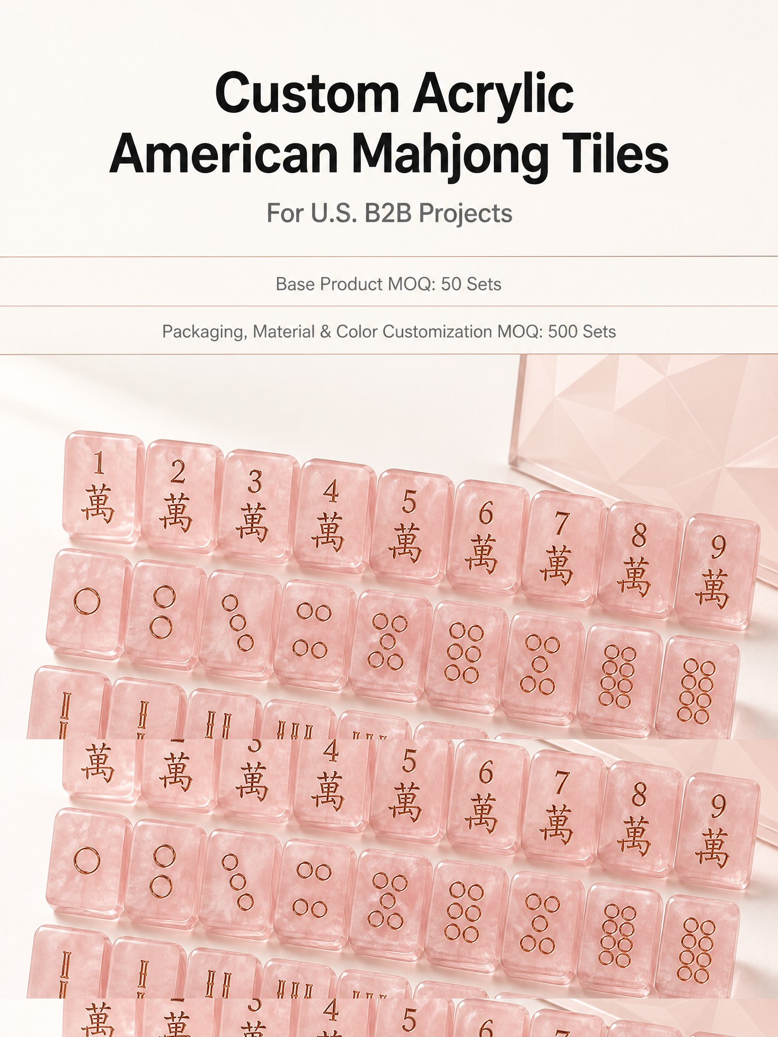 Rose Lucite Mahjong Sets – 166 Tiles for B2B Supply — production and detail photo