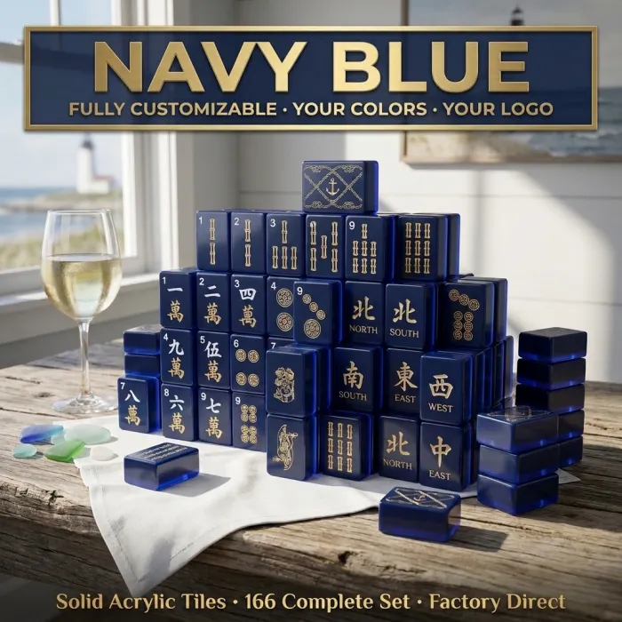 Modern Clear Acrylic Mahjong Sets – 166 Tiles for B2B Supply — Navy Blue color variant