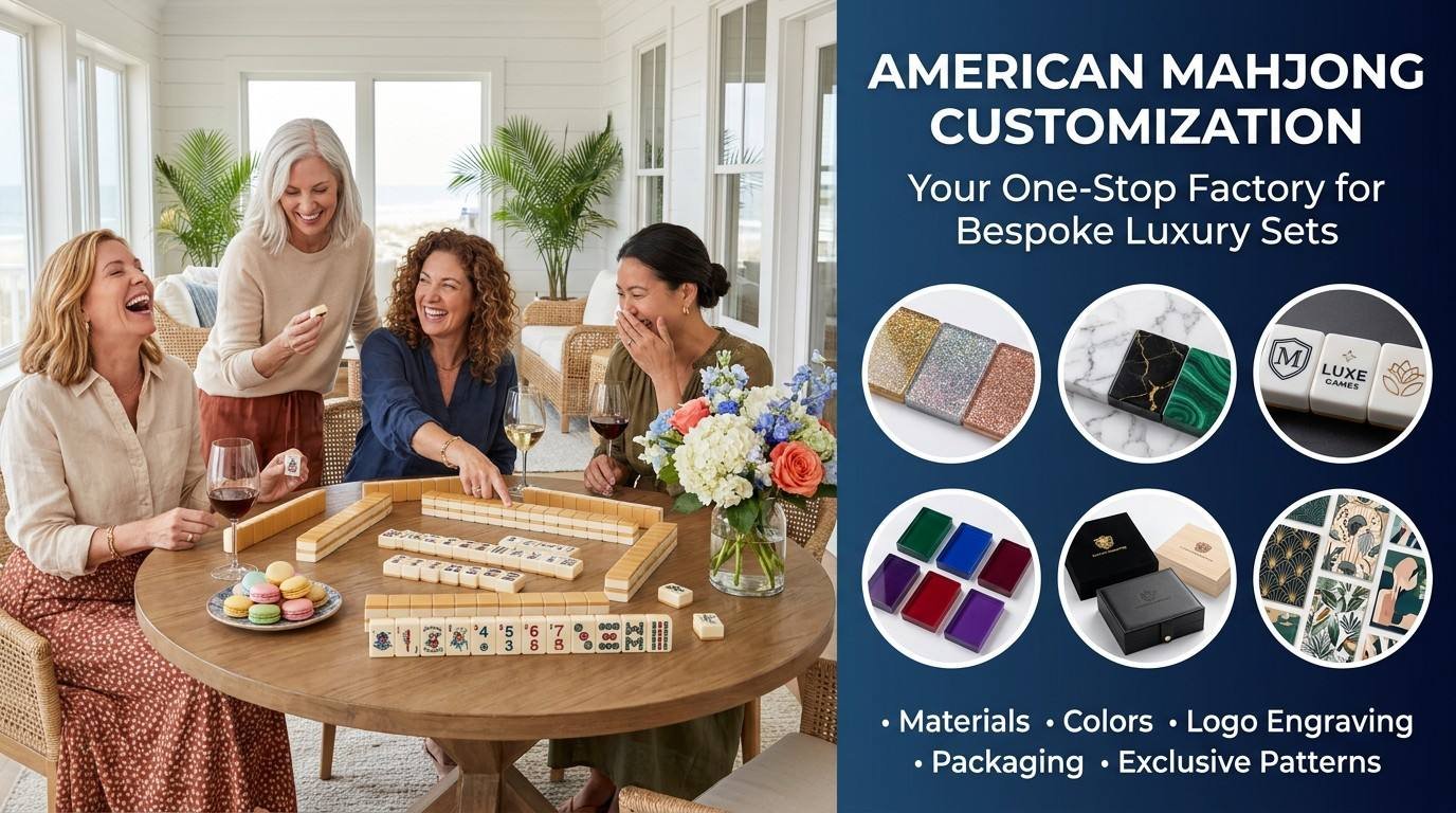 Engraved Detail Acrylic Mahjong Sets – 166 Tiles for B2B Supply — production and detail photo