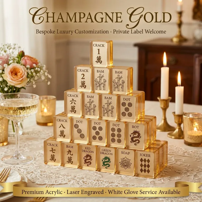 Modern Acrylic Mahjong Sets – 166 Tiles for B2B Supply — Champagne Gold color variant