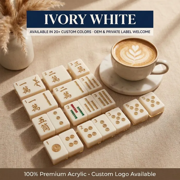 White Acrylic Mahjong Sets – 166 Tiles for B2B Supply — Ivory White color variant