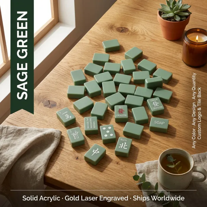 Red Acrylic Mahjong Sets – 166 Tiles for B2B Supply — Sage Green color variant