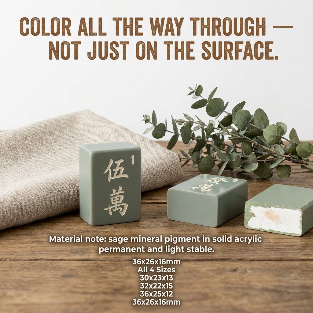 Sage Acrylic Mahjong Sets – 166 Tiles for B2B Supply — production and detail photo