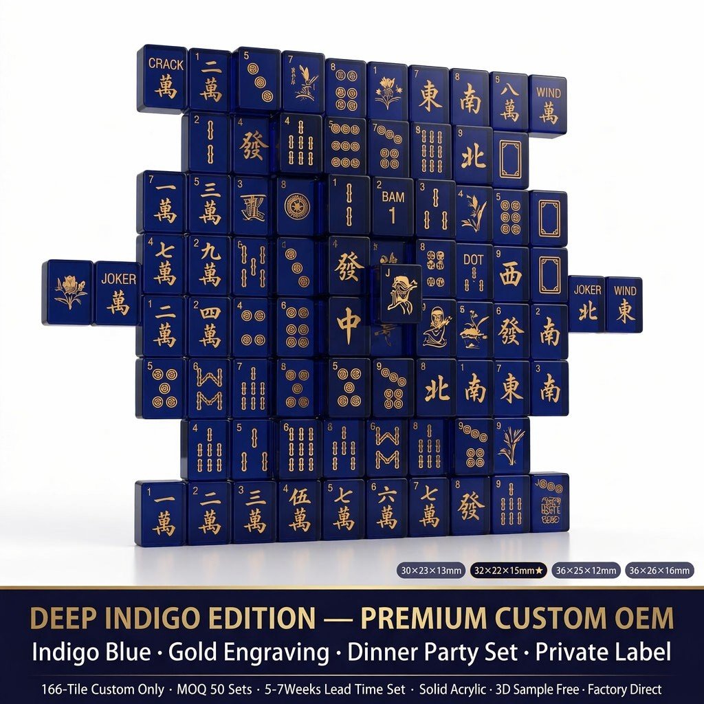 Deep Indigo Acrylic Mahjong Sets – 166 Tiles for B2B Supply