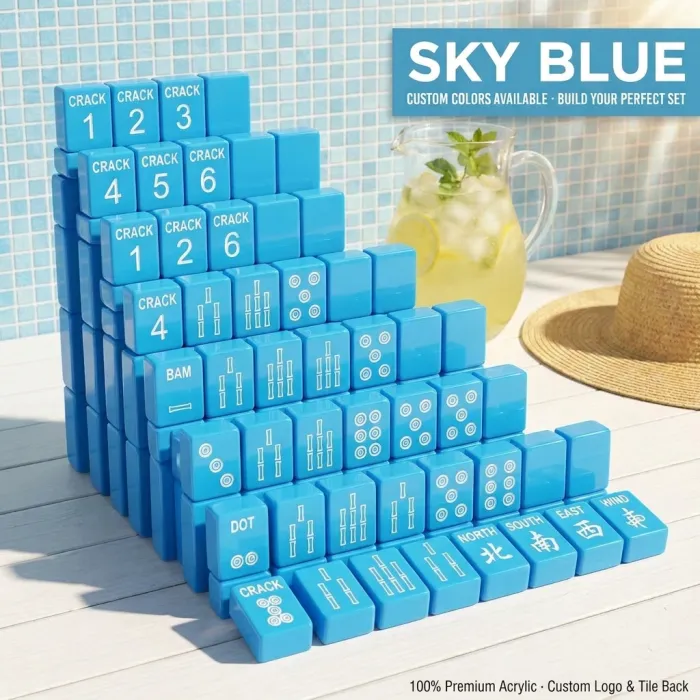 Pink Acrylic Mahjong Sets – 160 Tiles for B2B Supply — Sky Blue color variant