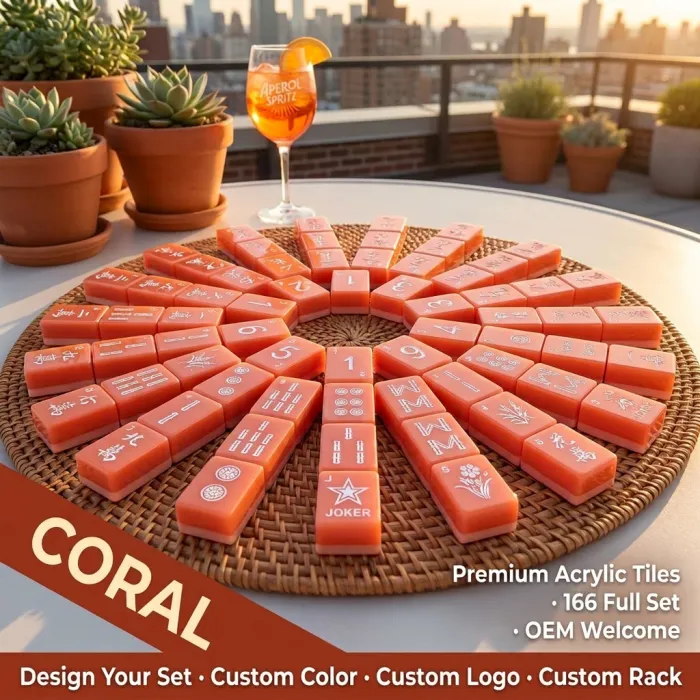 Pink Acrylic Mahjong Sets – 160 Tiles for B2B Supply — Coral color variant