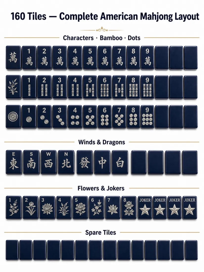 Navy Acrylic Mahjong Sets – 160 Tiles for B2B Supply — production and detail photo