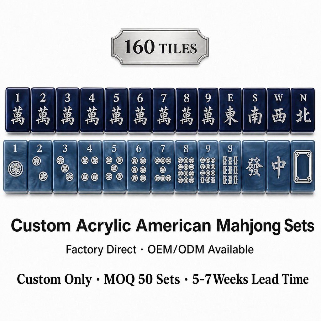 Navy Acrylic Mahjong Sets – 160 Tiles for B2B Supply