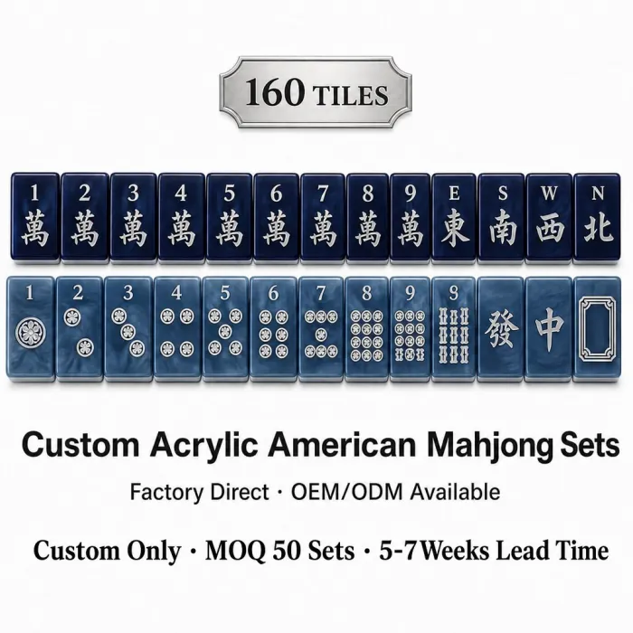 Navy Acrylic Mahjong Sets – 160 Tiles for B2B Supply — dark blue color variant