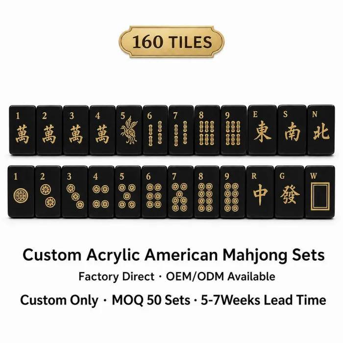 Black Acrylic Mahjong Sets – 160 Tiles for B2B Supply — Luxury Black & Gold color variant