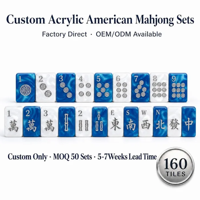 Luxury Blue Acrylic Mahjong Sets – 160 Tiles for B2B Supply — Dark blue and pearl white color variant