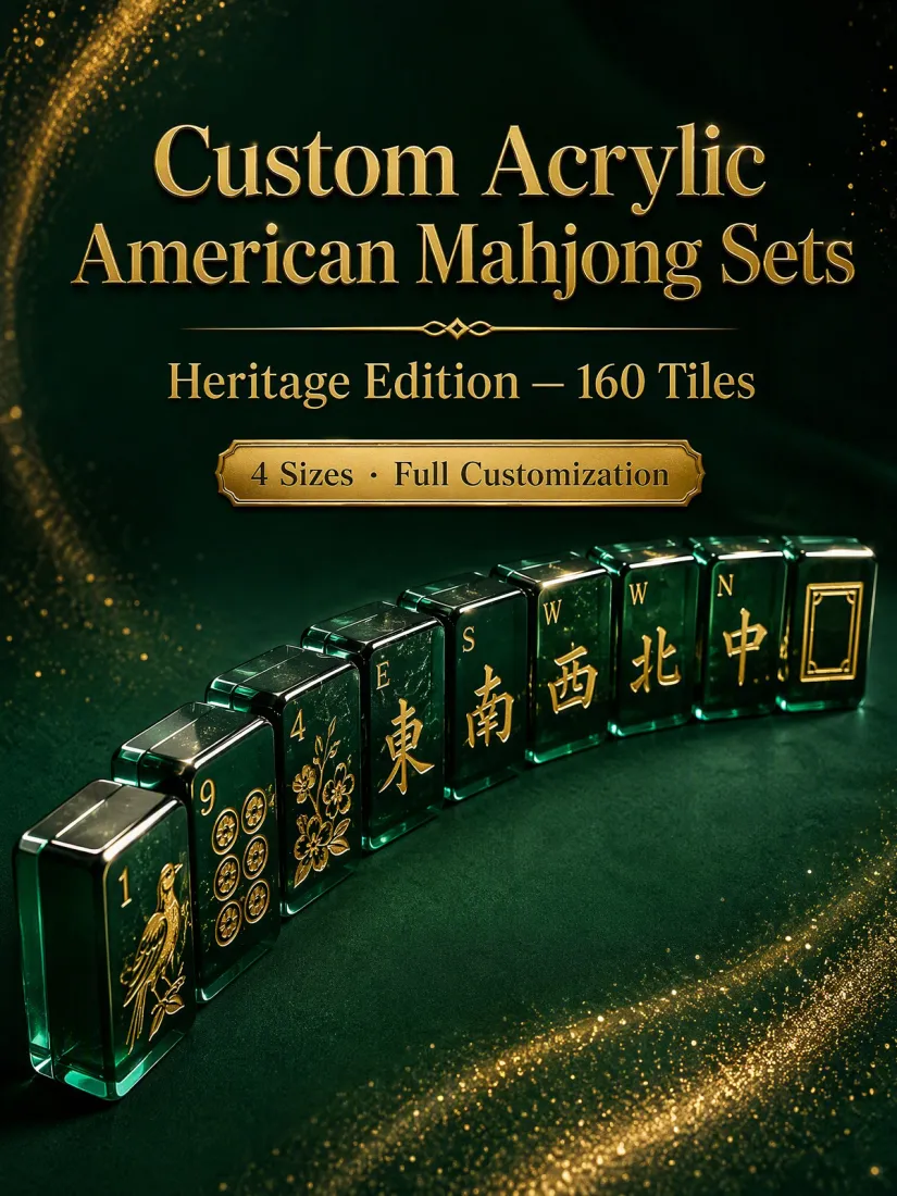 Green Acrylic Mahjong Sets – 160 Tiles for B2B Supply — production and detail photo