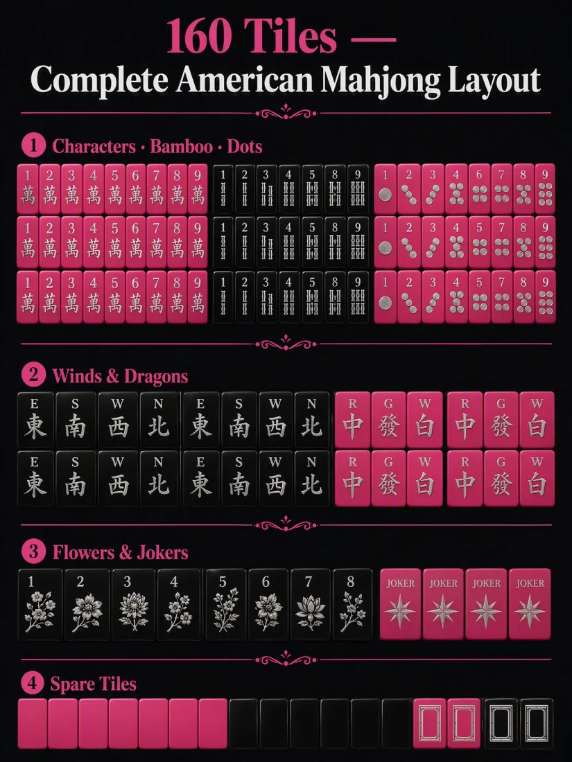 Hot Pink Acrylic Mahjong Sets – 160 Tiles for B2B Supply — production and detail photo
