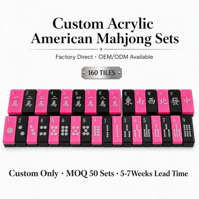 Hot Pink Acrylic Mahjong Sets – 160 Tiles for B2B Supply — Pink & Black color variant
