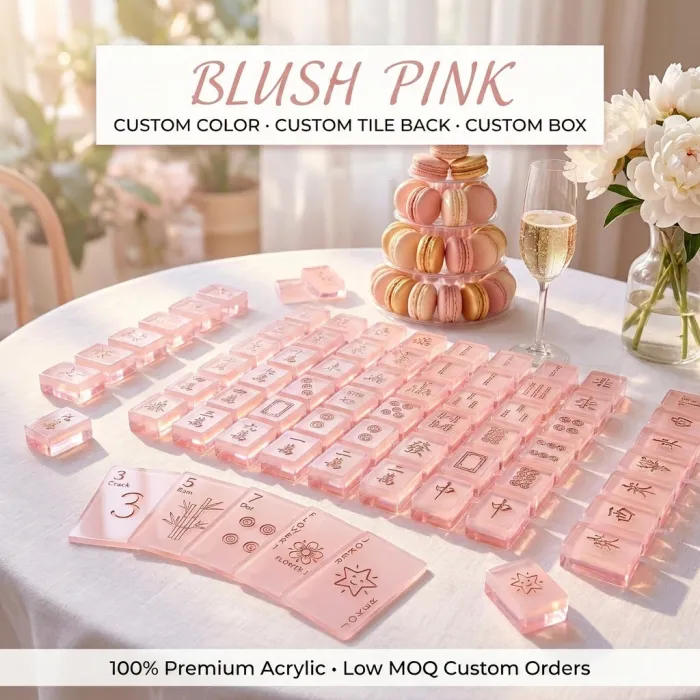 Green Acrylic Mahjong Sets – 160 Tiles for B2B Supply (CS-128) — Blush Pink color variant