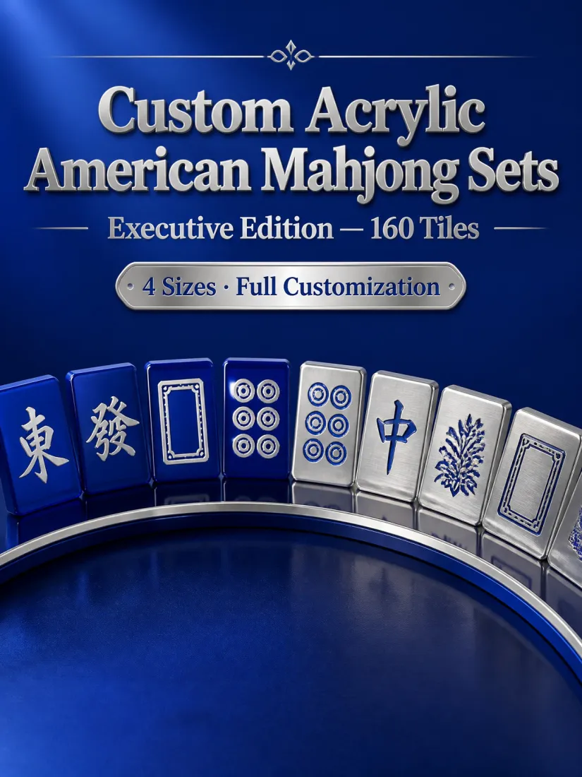 Deep Engraving Blue Acrylic Mahjong Sets – 160 Tiles for B2B Supply — production and detail photo