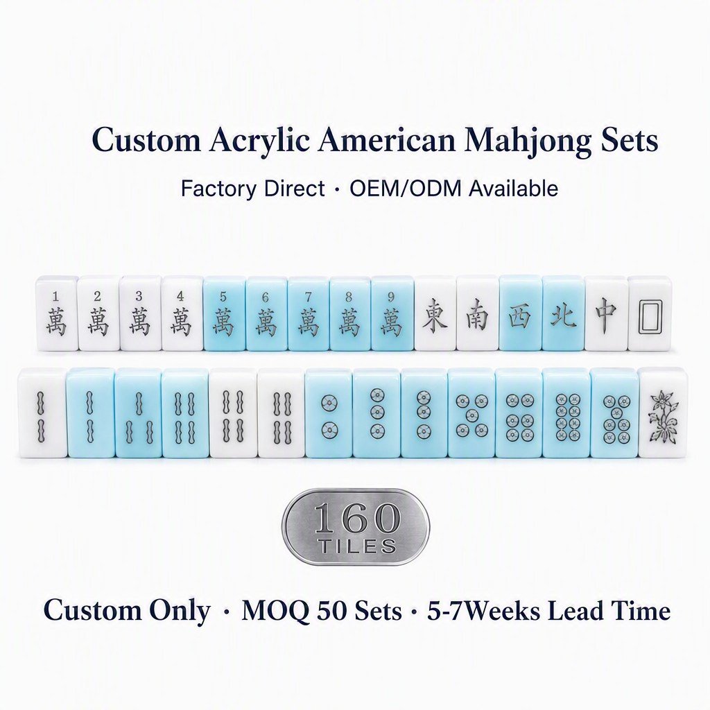 Solid Blue Acrylic Mahjong Sets – 160 Tiles for B2B Supply