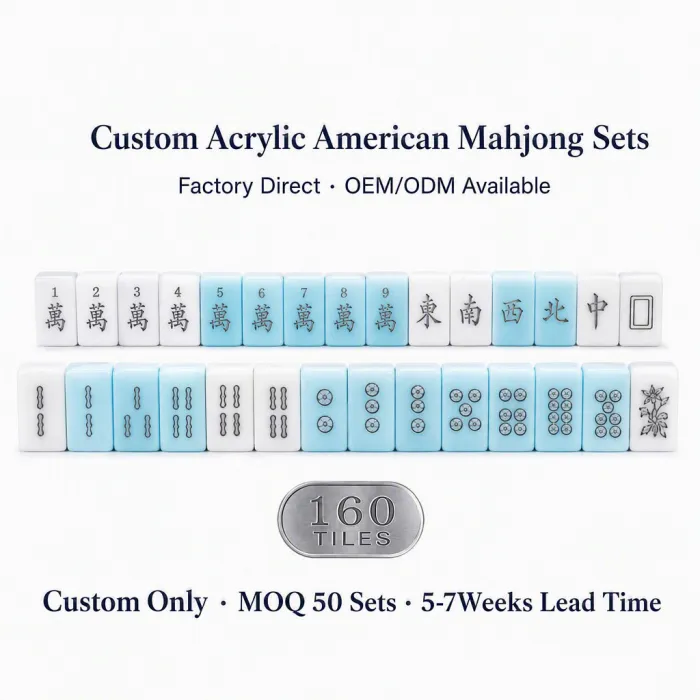 Solid Blue Acrylic Mahjong Sets – 160 Tiles for B2B Supply — Ice Blue color variant