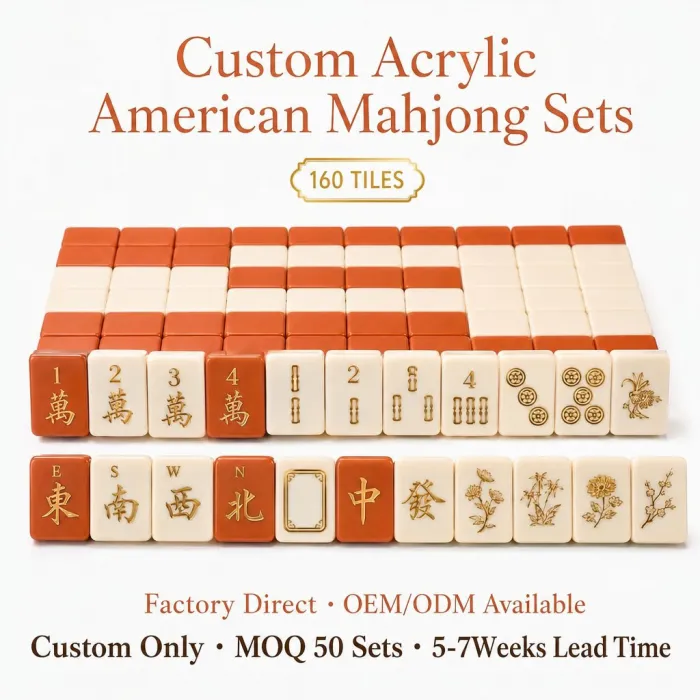 Solid Acrylic Mahjong Sets – 160 Tiles for B2B Supply — Burnt Orange color variant