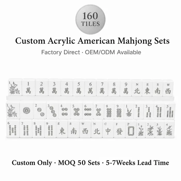 White Acrylic Mahjong Sets – 160 Tiles for B2B Supply — White color variant