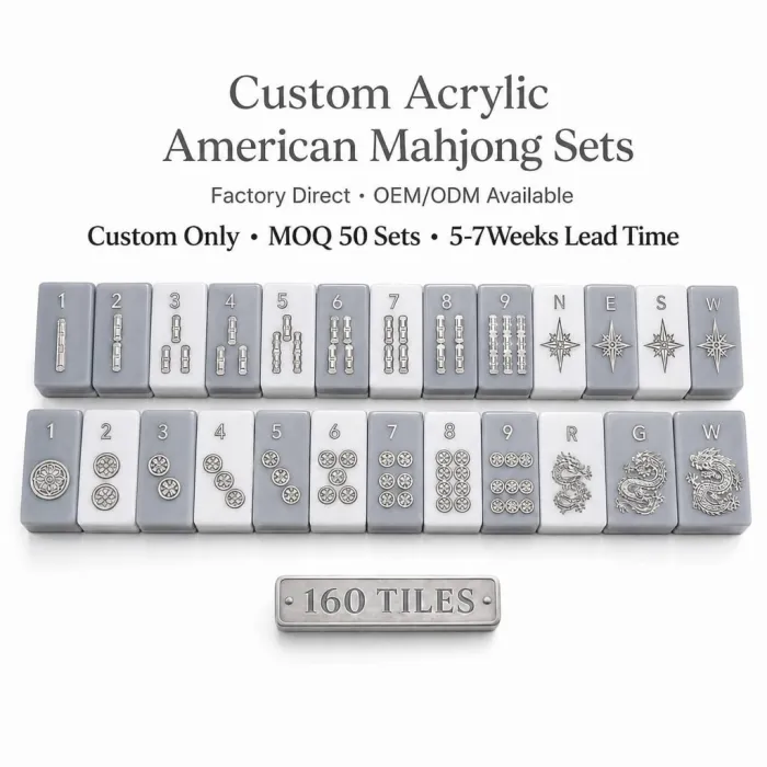Solid Acrylic Mahjong Sets – 160 Tiles for B2B Supply (CS-154) — Arctic Gray color variant